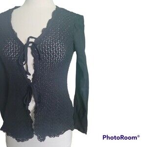THENU-OZGROUP BLACK KNIT TIE FRONT CARDIGAN - M
